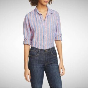 Frank & Eileen Barry Linen‎ Chambray Stripe Button Down Shirt Size X-Small XS